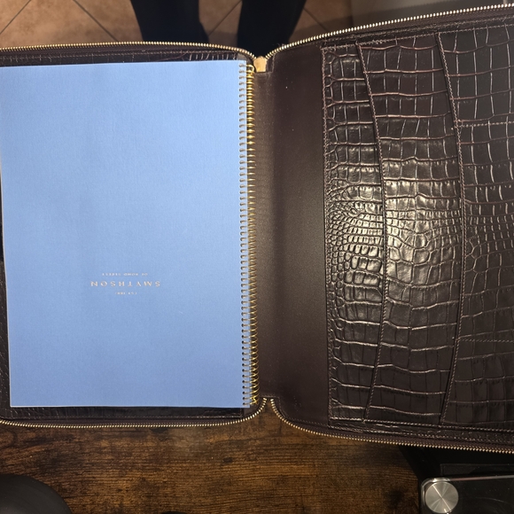 Smythson Dark Brown Crocodile-Embossed A4 Agenda - Picture 2 of 7